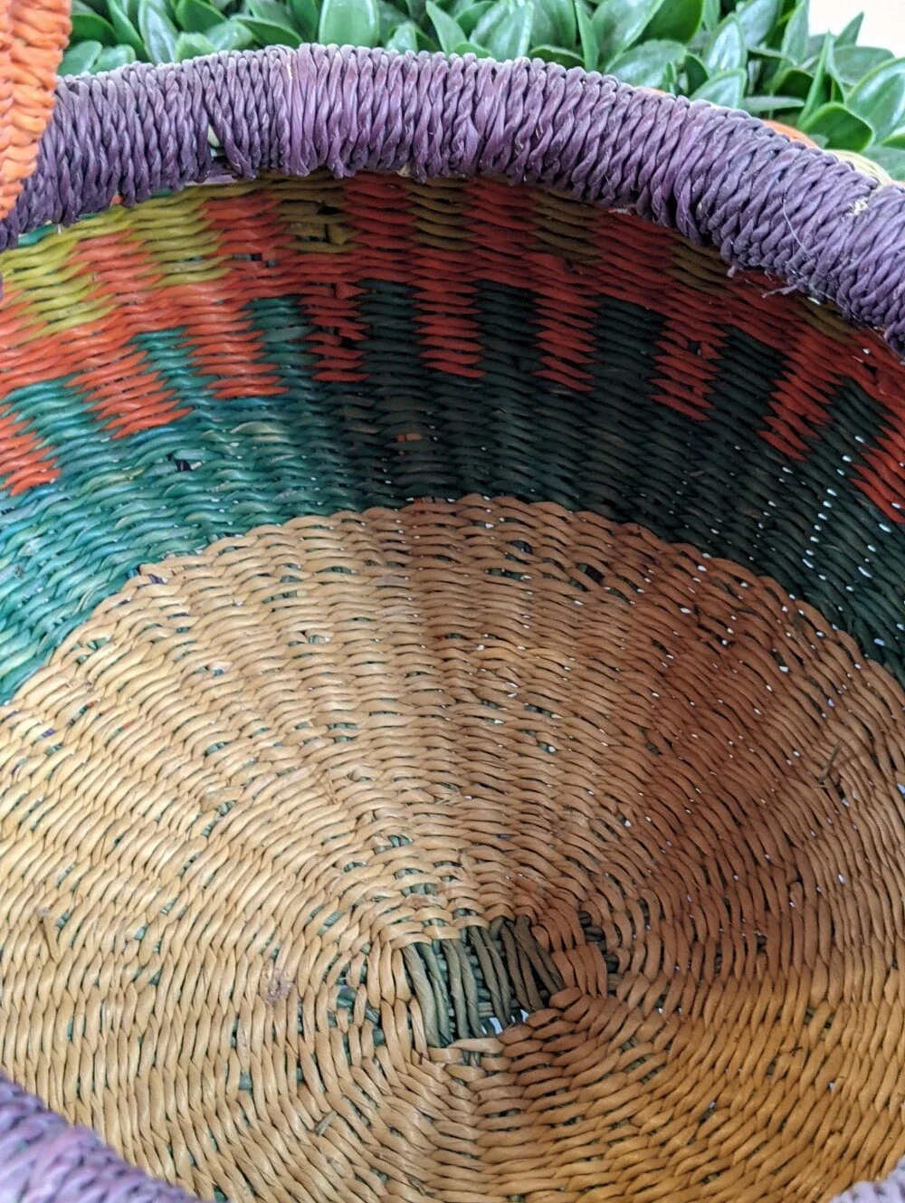 Handwoven African Bolga Basket w/ Wrapped Leather Handle